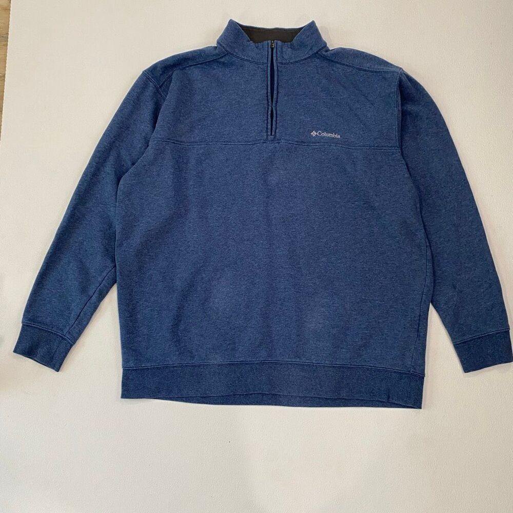 Columbia Blue Fleece Lined Quarter Zip Pullover Sweatshirt Size XL